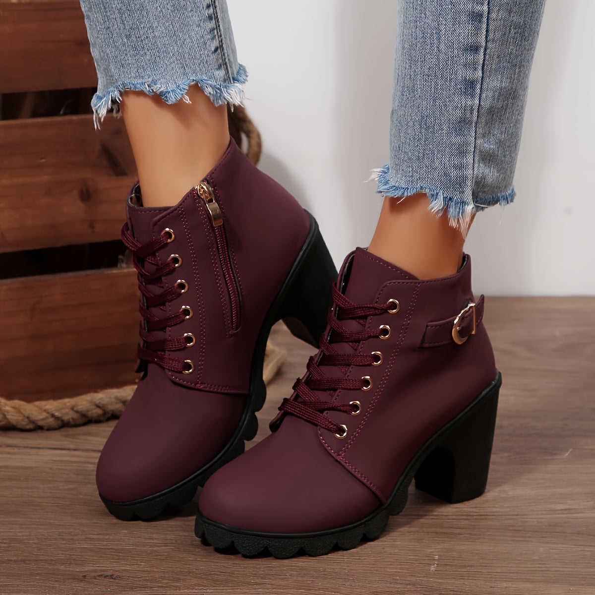 Women’s High Heel Ankle Boots – Block Heel Elegant Slip-On