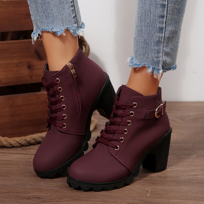Women’s High Heel Ankle Boots – Block Heel Elegant Slip-On