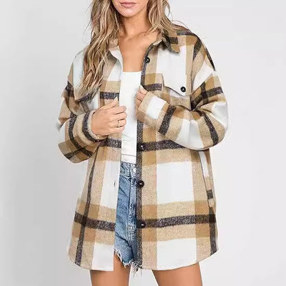 Chaqueta a cuadros con hebillas para mujer – Abrigo informal de corte holgado