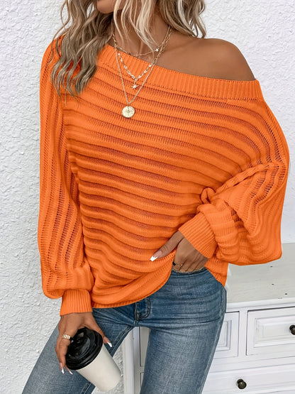 Blusa de talla grande con hombros descubiertos – Blusa informal de manga murciélago acanalada