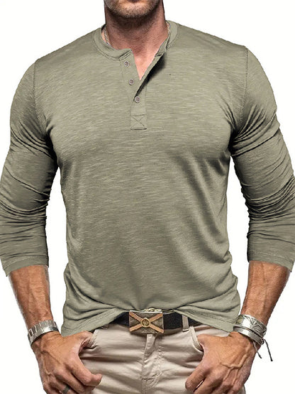 Men’s Long Sleeve Henley Shirt – Slub Cotton Casual Pullover
