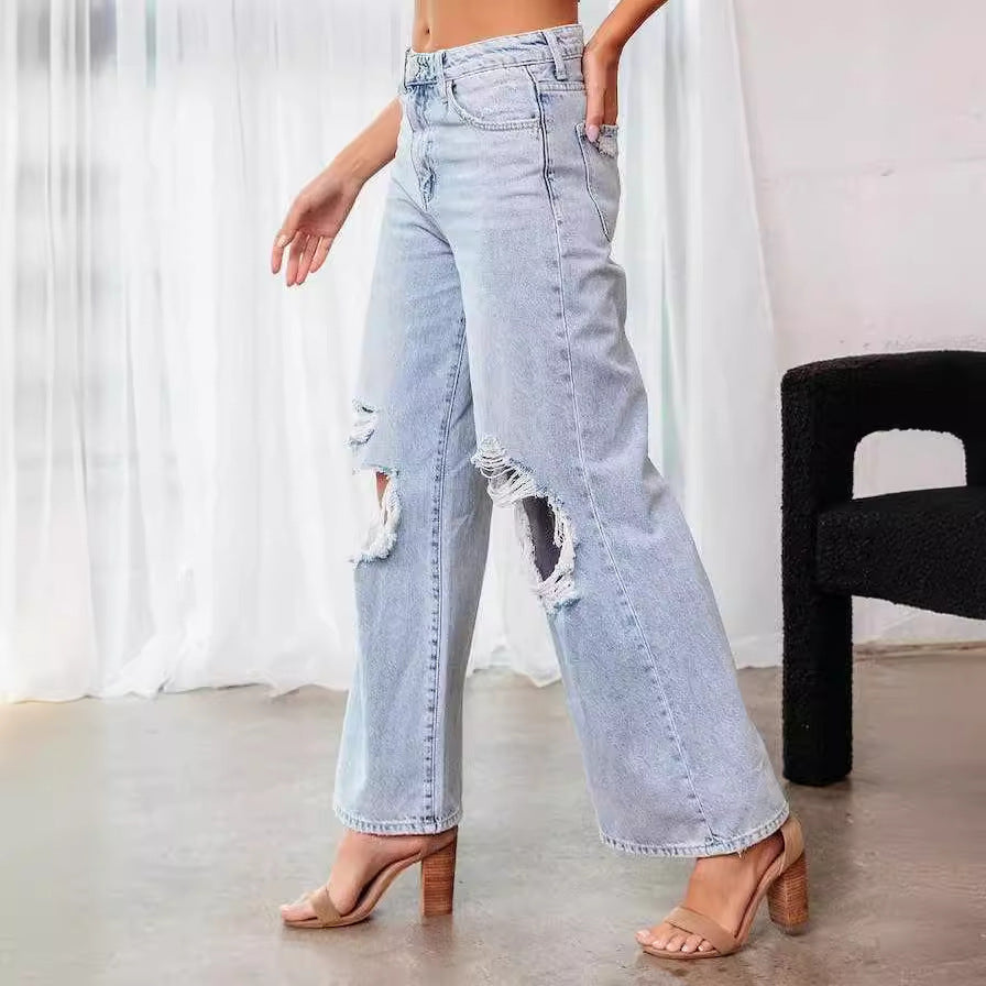 Loom & Soul™ Jeans ajustados rasgados – Pantalones de mezclilla elásticos de talle alto para mujer