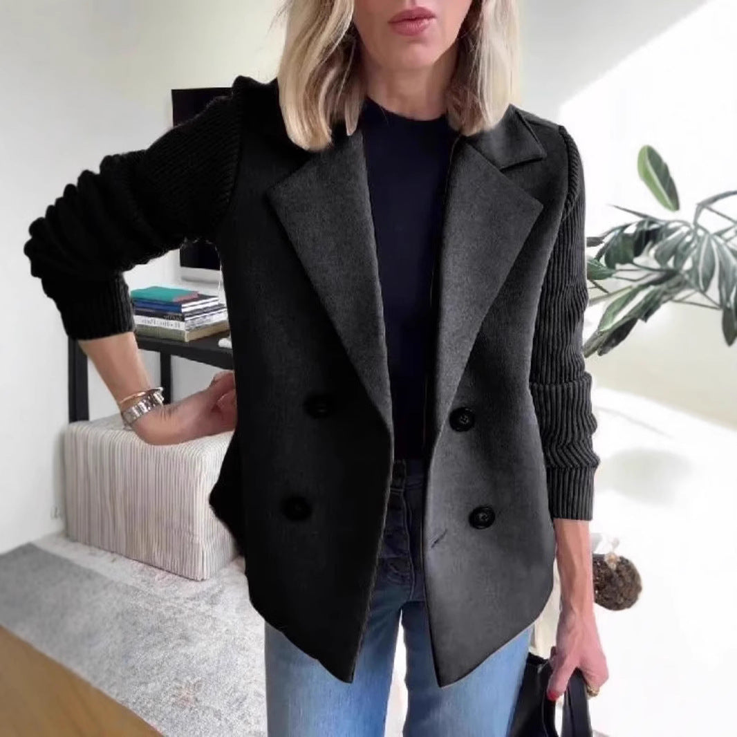 Chaqueta de Solapa Cruzada para Mujer – Abrigo con Mangas Tejidas Empalmadas