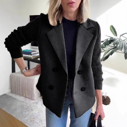 Chaqueta de Solapa Cruzada para Mujer – Abrigo con Mangas Tejidas Empalmadas