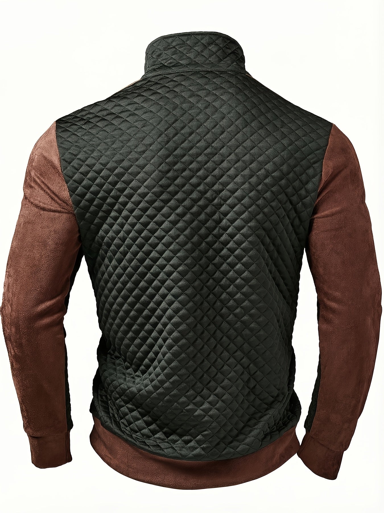 Henley de punto de rombos con cremallera para hombre – Suéter con bloques de color texturizado