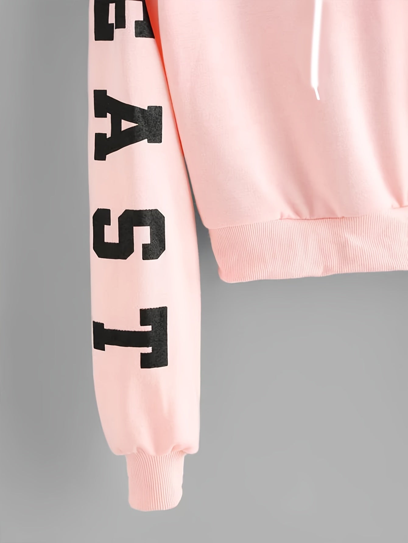 Sudadera con capucha rosa con letras para mujer – Estampado East/West estilo urbano casual