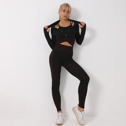 Conjunto de yoga sin costuras de 3 piezas Loom & Soul para mujer – Sujetador deportivo, top corto y leggings, conjunto de gimnasio de secado rápido