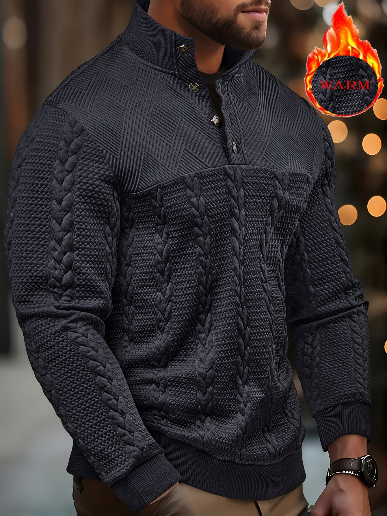 Chemise Henley décontractée pour homme – Haut boutonné à manches longues en tissu extensible doux