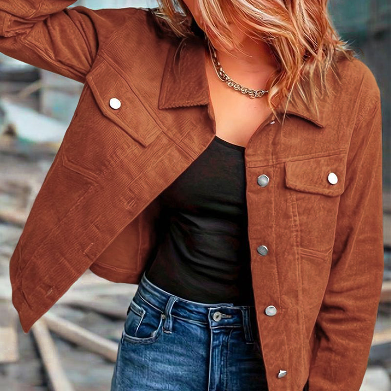 Chaqueta de pana abotonada para mujer – Ropa de abrigo informal ligera