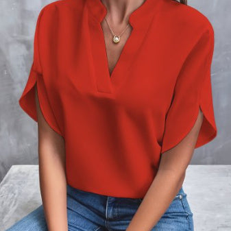 Loom & Soul™ Blusa de Gasa con Cuello en V – Top Elegante de Manga Corta para Verano para Mujer