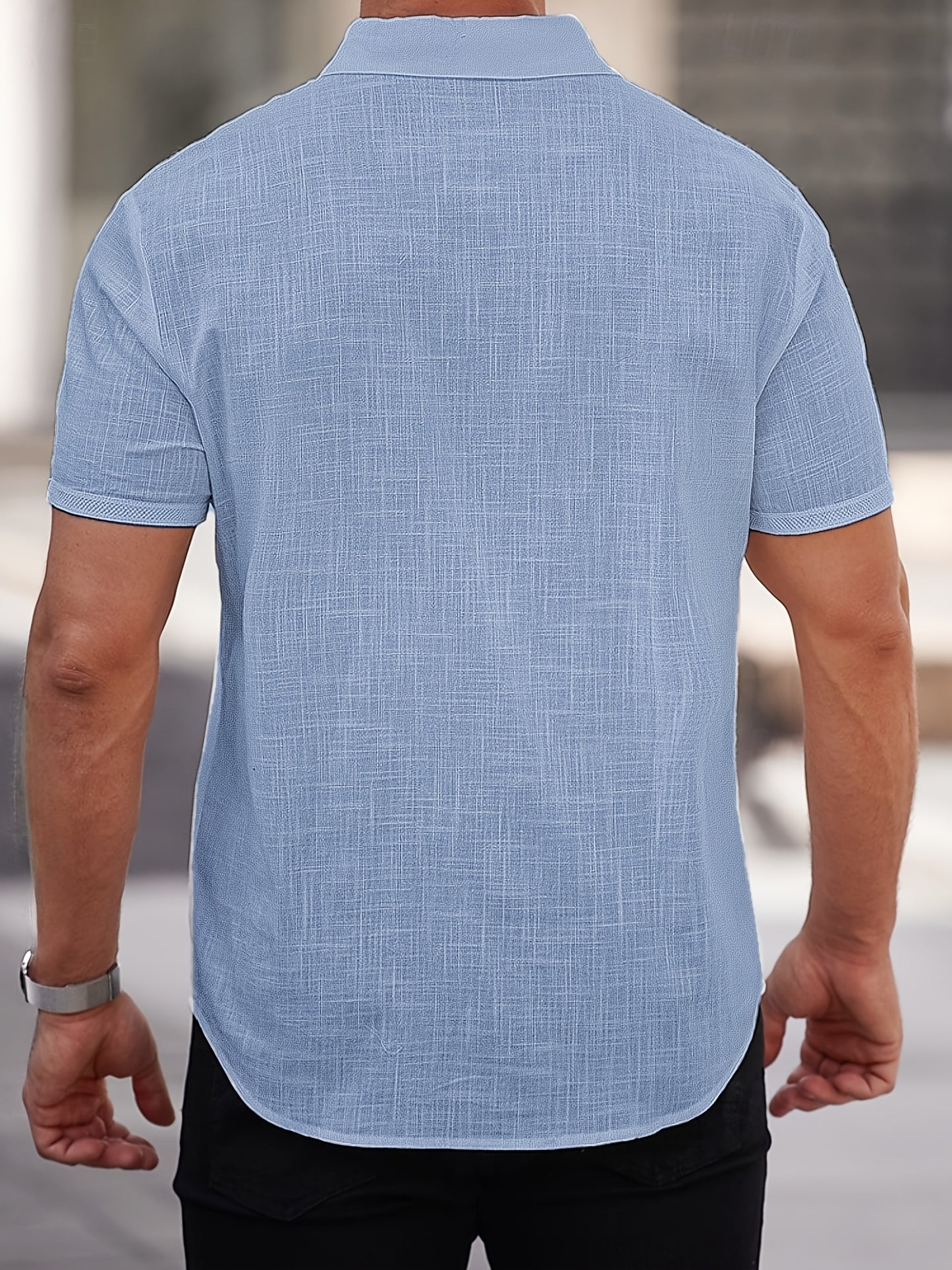 Camisa de manga corta de lyocell ligera para hombre – Abotonada informal de verano