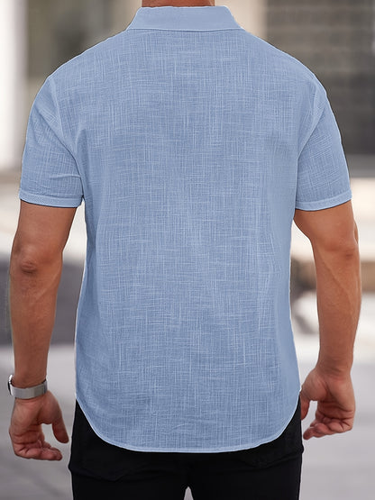 Camisa de manga corta de lyocell ligera para hombre – Abotonada informal de verano