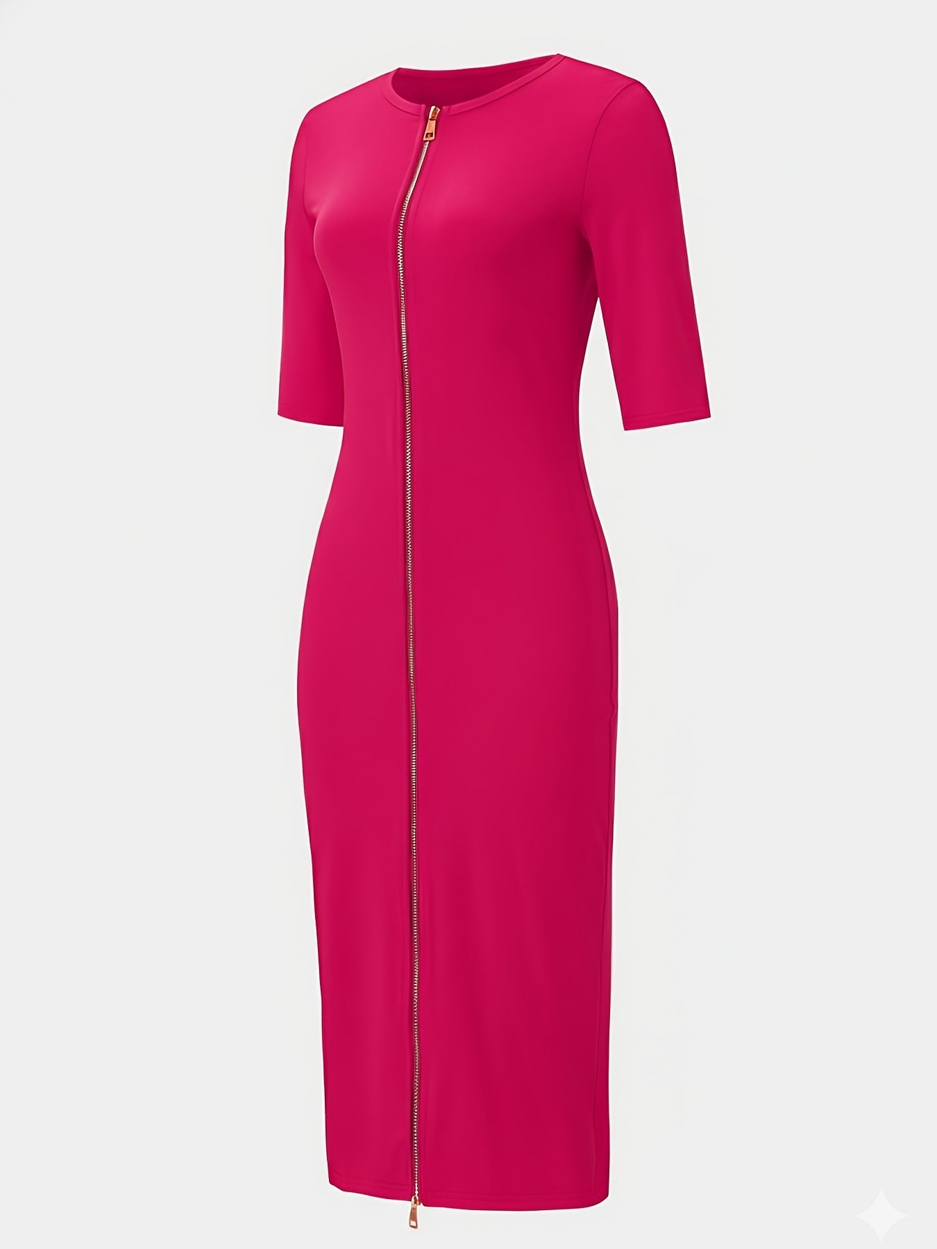Vestido midi ajustado con cuello barco – Vestido elegante de manga corta con corte entallado