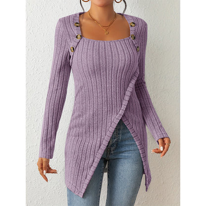 Jersey de punto elegante con abertura, hombros descubiertos y escote cuadrado para mujer