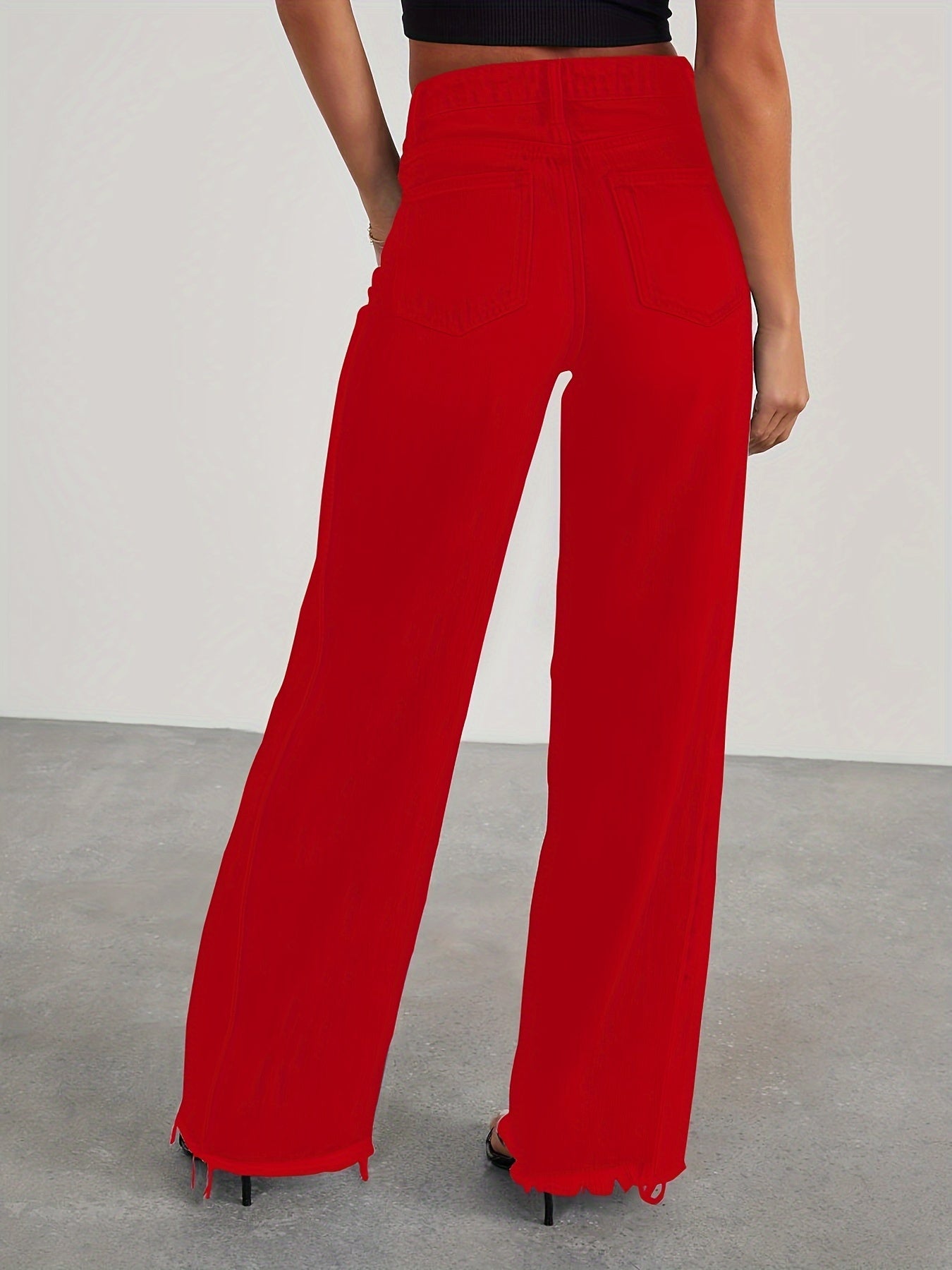 Pantalones vaqueros de mujer de talle alto y pernera ancha – Vaqueros elásticos informales holgados