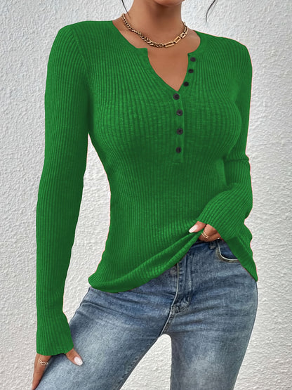 Elegant V-Neck Button Sweater – Women’s Soft Long Sleeve Fall/Winter Knit