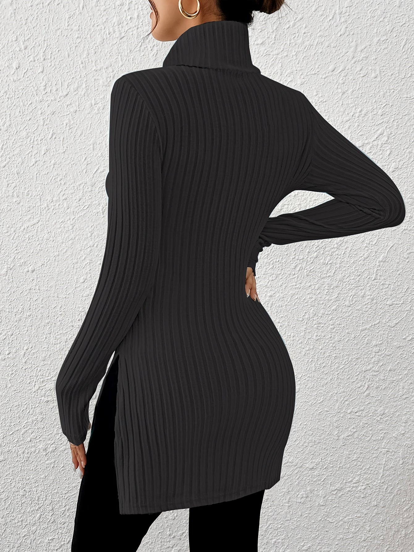 Top de cuello alto elegante para mujer – Tejido suave de manga larga y cuello alto