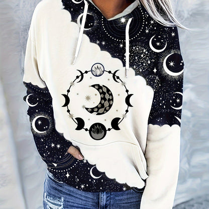 Sudadera con capucha celestial estilo boho chic – Sudadera de mujer verde con luna del zodiaco