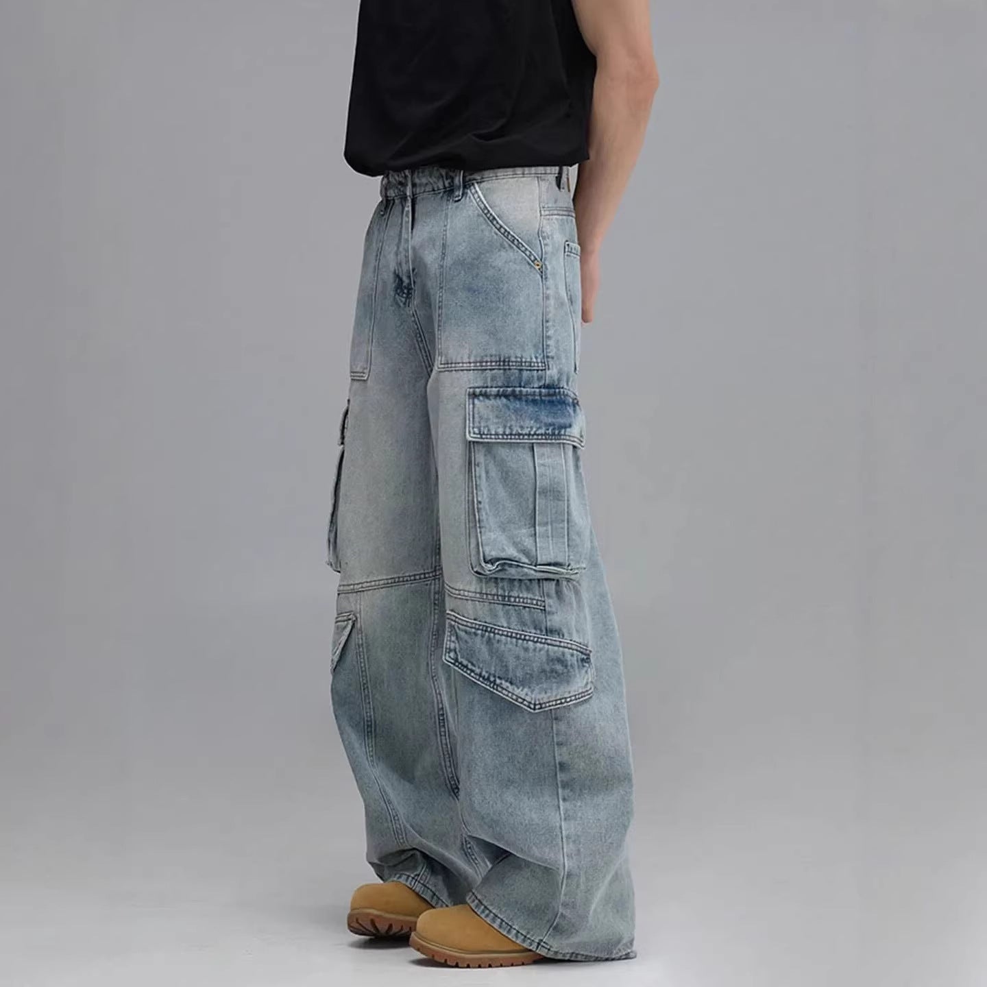Men’s Workwear Denim Jeans – Wide-Leg Multi-Pocket Fit