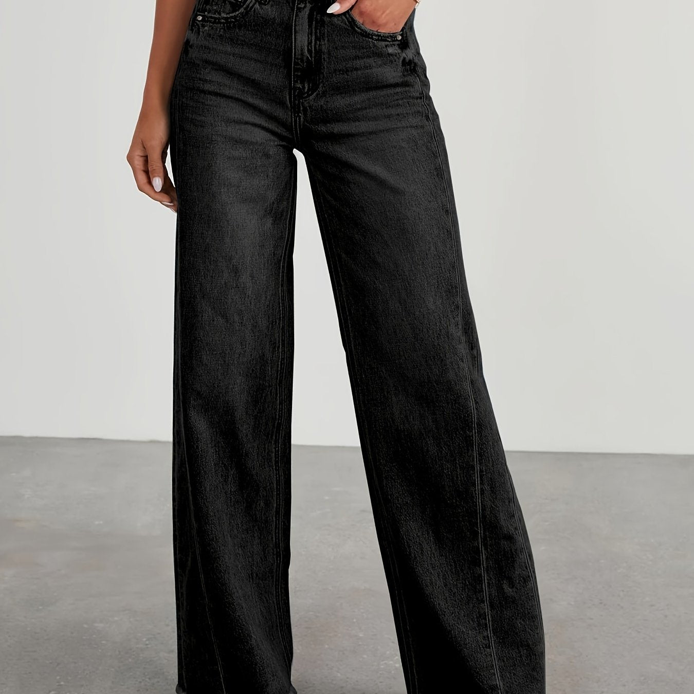 Pantalones vaqueros de mujer de talle alto y pernera ancha – Vaqueros elásticos informales holgados