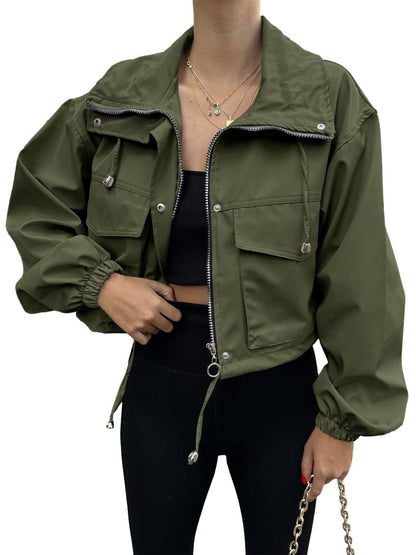 Chaqueta Trench Corta con Cremallera para Mujer – Estilo Urbano de Color Liso