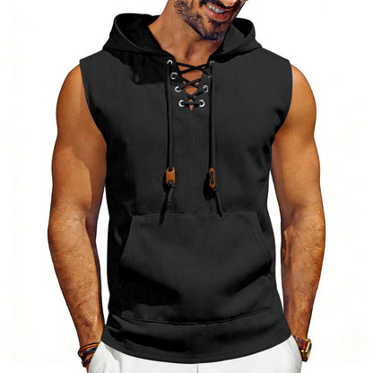 Men’s Jacquard Sleeveless Hoodie – Textured Streetwear Vest