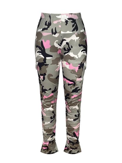 Leggings de camuflaje de tiro alto para mujer – Elásticos con bolsillos laterales