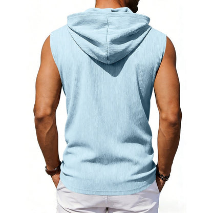 Men’s Jacquard Sleeveless Hoodie – Textured Streetwear Vest