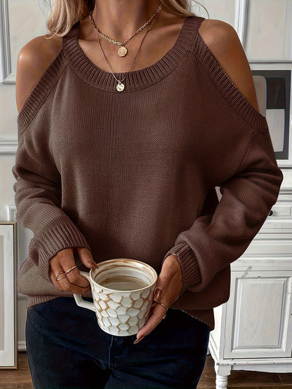 Suéter de punto suave para otoño/invierno con cuello redondo elegante para mujer