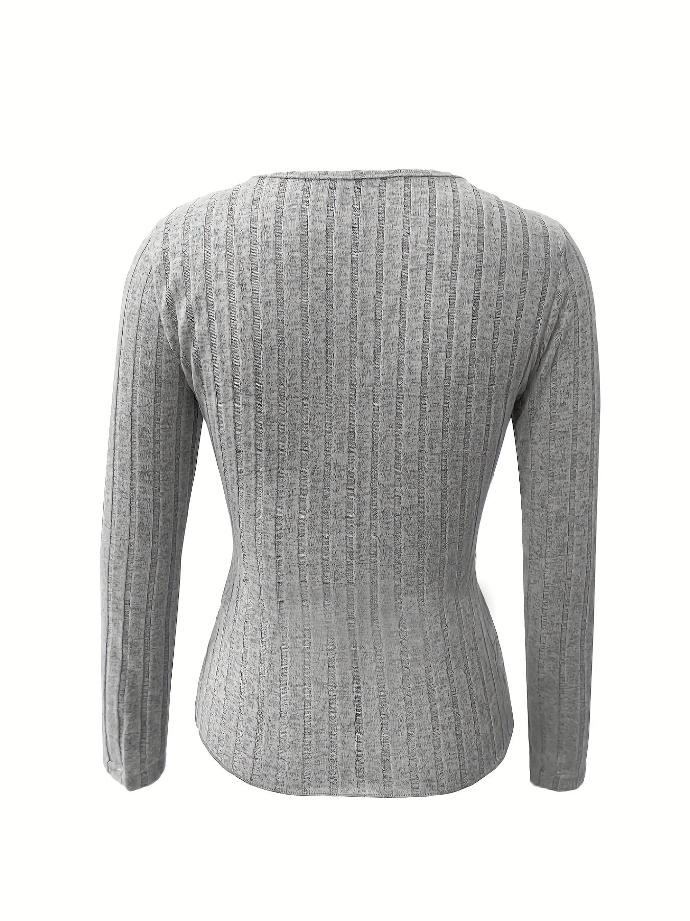 Blusa Elegante de Mujer con Cuello en V – Camiseta de Punto Elástico con Detalle Cruzado