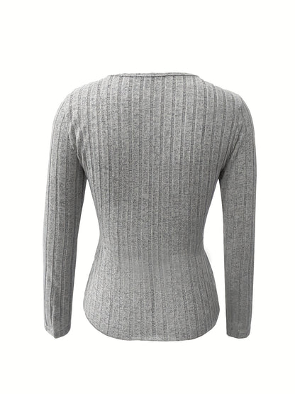 Blusa Elegante de Mujer con Cuello en V – Camiseta de Punto Elástico con Detalle Cruzado
