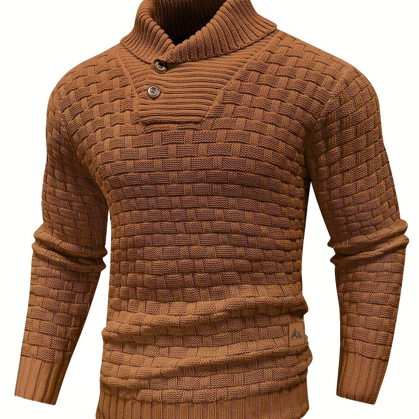 Men’s Waffle Knit Sweater – High Stretch Pullover with Lapel Collar