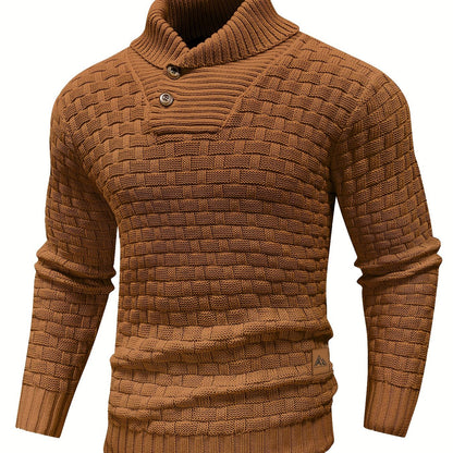 Men’s Waffle Knit Sweater – High Stretch Pullover with Lapel Collar