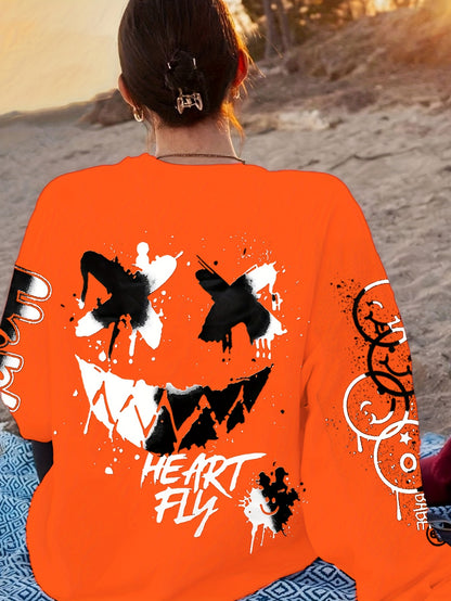 Sudadera con letras de grafiti para mujer – Jersey artístico negro para otoño/invierno