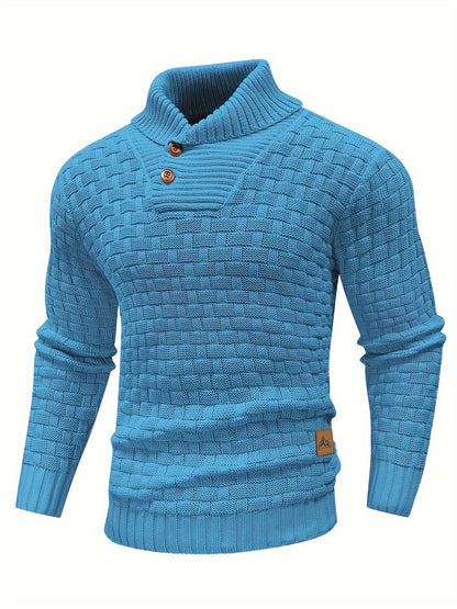 Men’s Waffle Knit Sweater – High Stretch Pullover with Lapel Collar