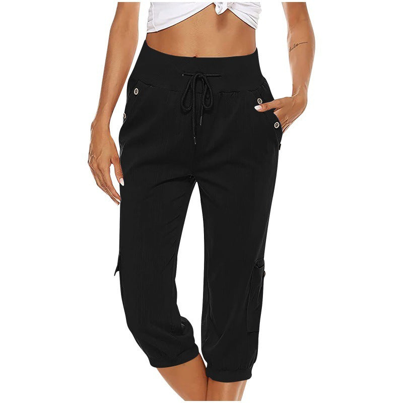 Loom & Soul™ Pantalon Cargo Cropped Femme – Mélange Coton-Lin avec Poches pour un Style Quotidien Sans Effort