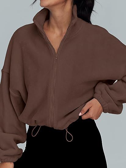 Chaqueta polar de mujer con cremallera – Ropa deportiva informal con cuello alto
