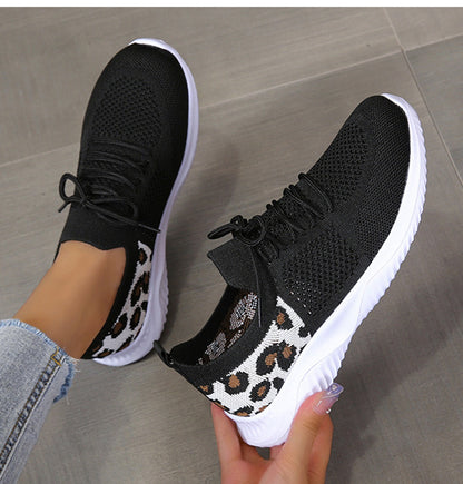 Zapatillas con cordones con estampado de leopardo de Loom & Soul – Zapatillas deportivas blancas casuales de mujer con puntera redonda