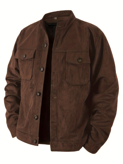 Chaqueta de ante sintético para hombre – Abrigo informal con cuello alto y botones
