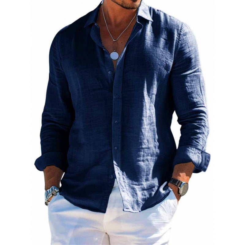 Camisa de manga larga con botones para hombre Loom & Soul™ – Top informal holgado de color liso con solapa