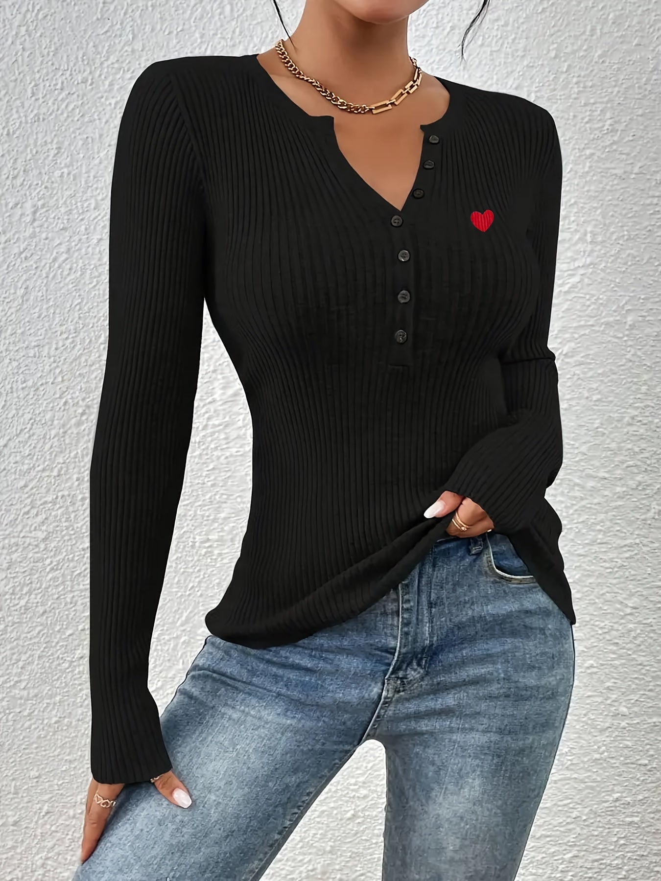 Elegant V-Neck Button Sweater – Women’s Soft Long Sleeve Fall/Winter Knit