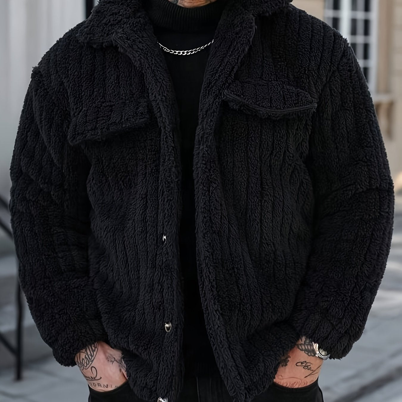 Chaqueta de Franela con Botones para Hombre – Abrigo Casual de Solapa para Invierno
