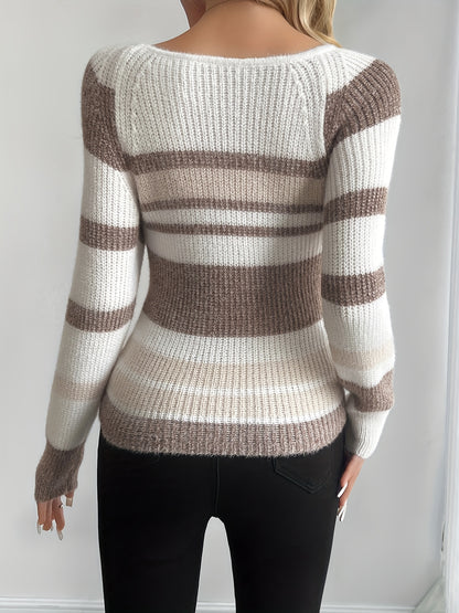 Suéter de felpa con bloques de color para mujer – Sudadera de vellón suave para otoño/invierno