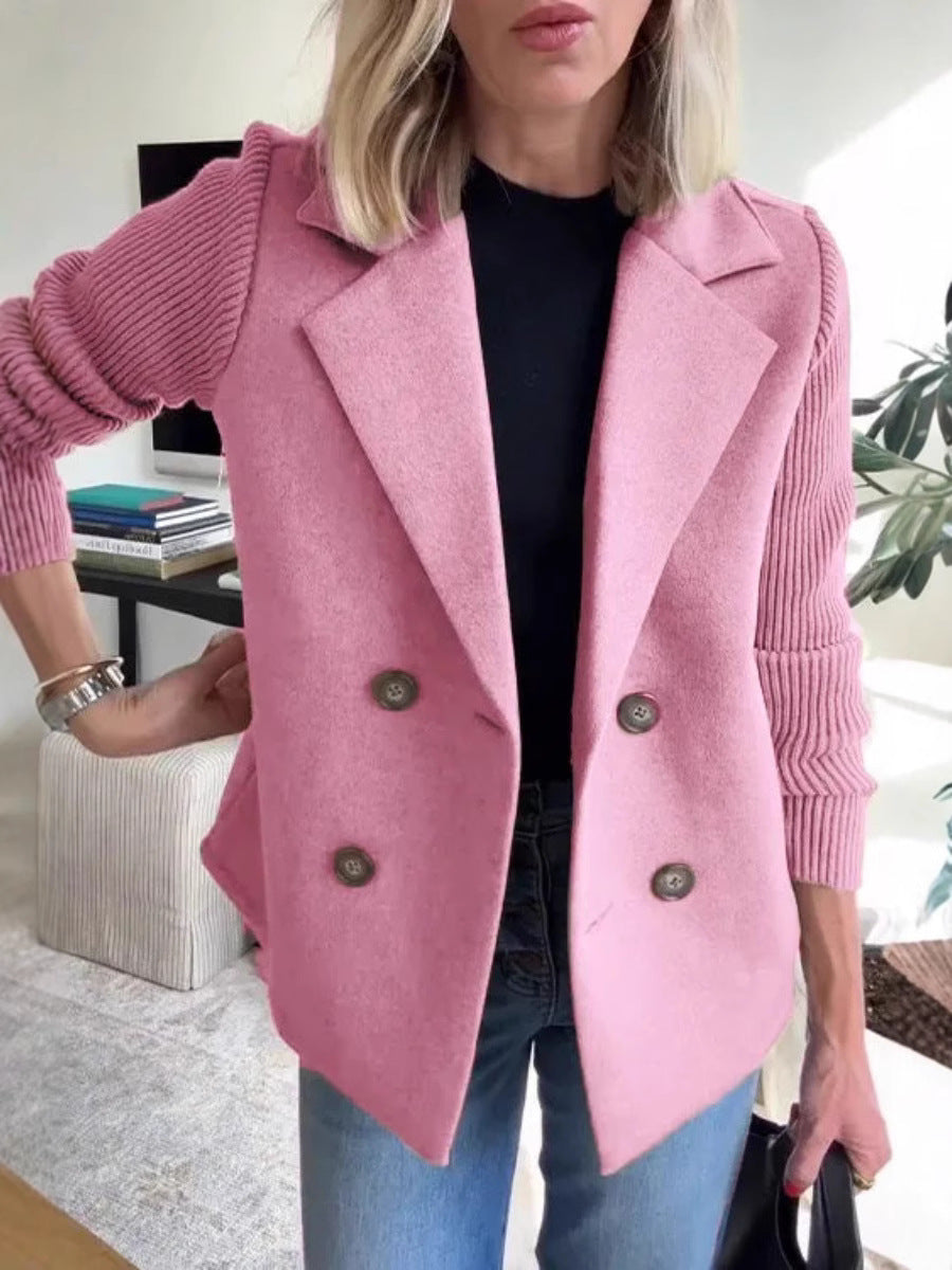 Chaqueta de Solapa Cruzada para Mujer – Abrigo con Mangas Tejidas Empalmadas