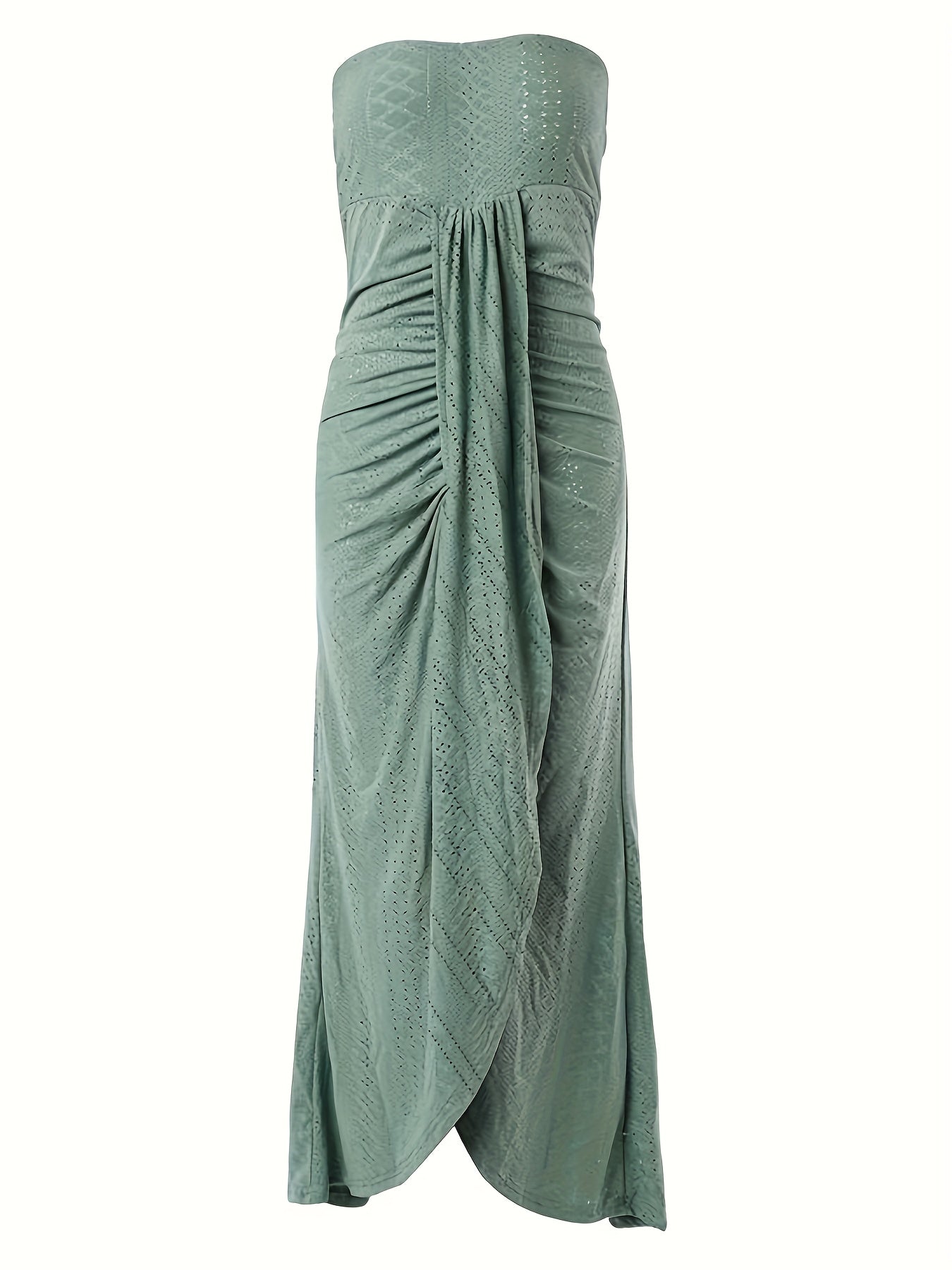 Off-Shoulder Embroidered Midi Dress – Elegant Split Wrap Dress