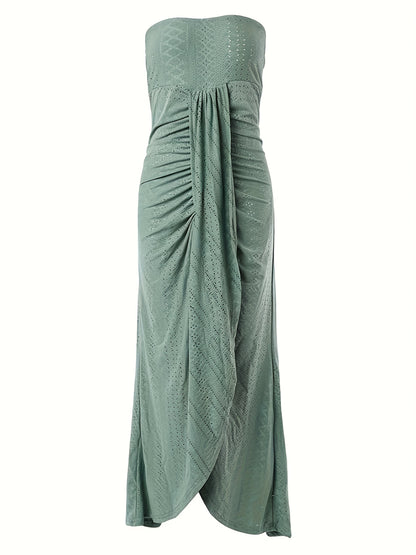 Off-Shoulder Embroidered Midi Dress – Elegant Split Wrap Dress