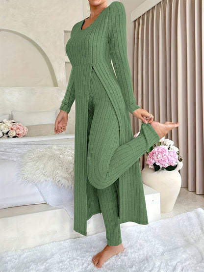 Ensemble deux pièces à carreaux – Haut à manches longues et pantalon assorti pour toutes les saisons