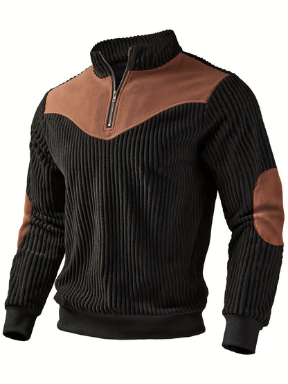 Jersey retro de cuello alto y media cremallera para hombre – Cálido y de canalé