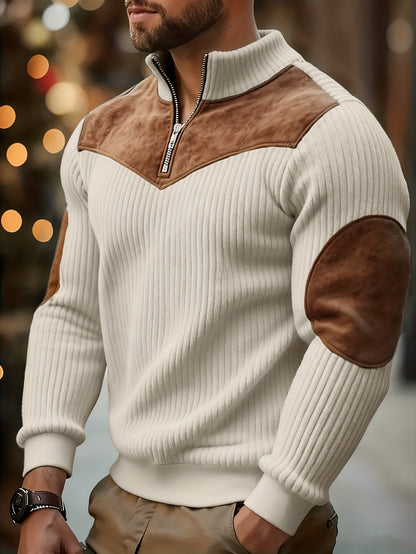 Jersey retro de cuello alto y media cremallera para hombre – Cálido y de canalé