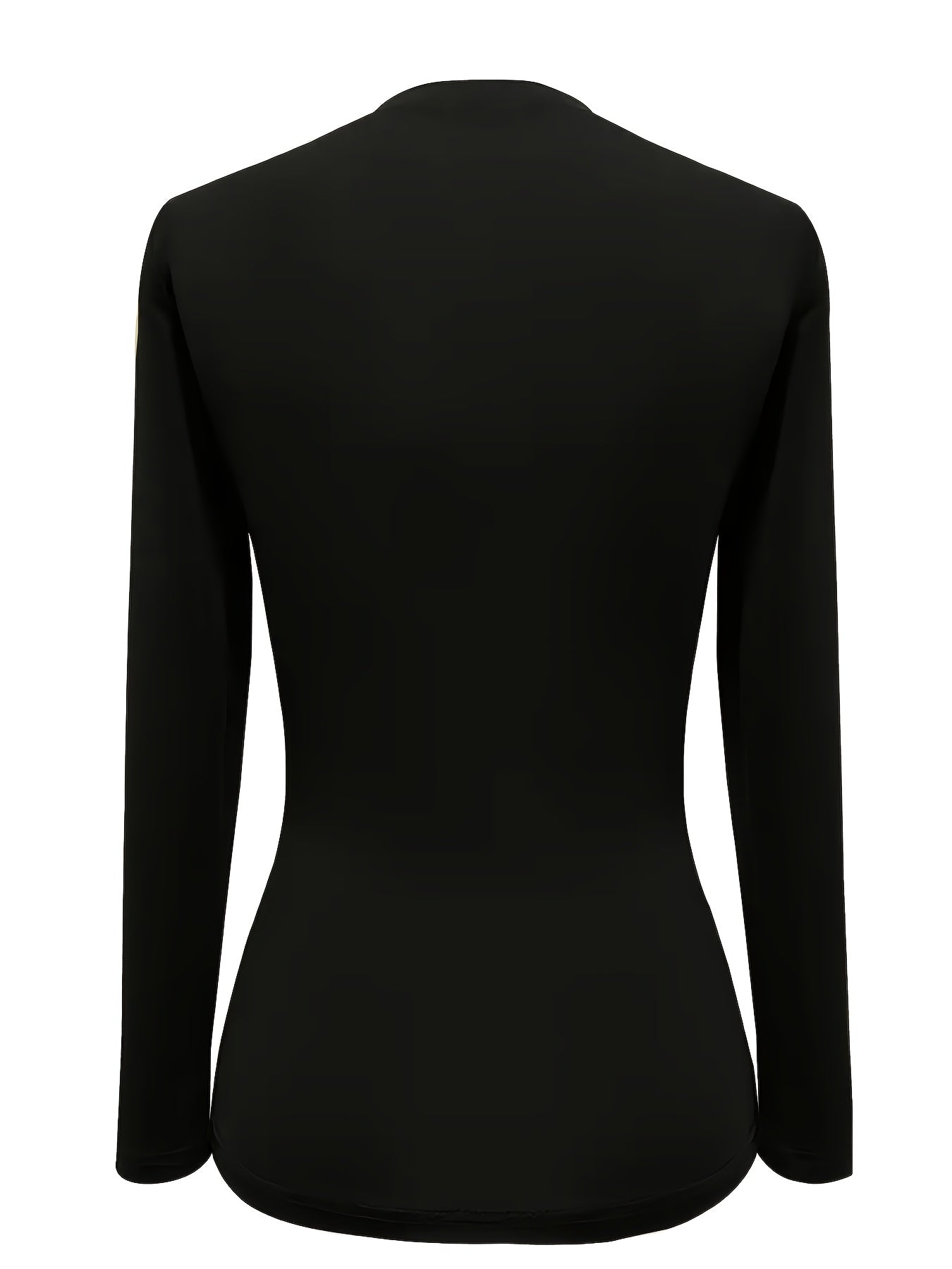 Elegante top negro de manga larga – Camiseta de cuello redondo con botones dorados